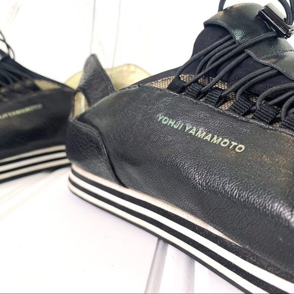 YOHJI YAMAMOTO Y-3 ADIDAS BLACK WHITE GOLD LEATHER SNEAKER ELASTIC STRIPES 6.5 - Picture 14 of 17